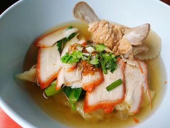 High angle view of fish served in bowl