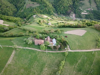 High angle view of people on landscape