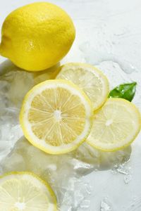 High angle of fresh lemon slice on the table