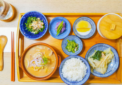 High angle view of food on table