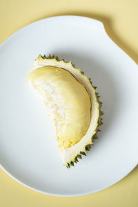 High angle view of fruit in plate on table
