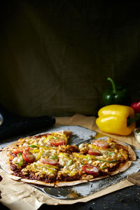 Close-up of pizza on table