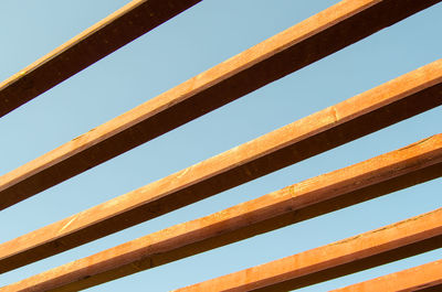 Low angle view of roof against clear blue sky