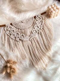 High angle view of white cat