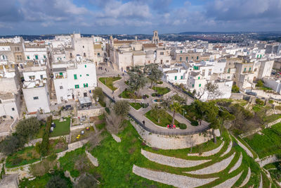 High angle view of townscape against sky