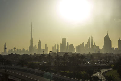 View of city at sunset