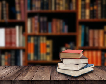 Stack of books on table