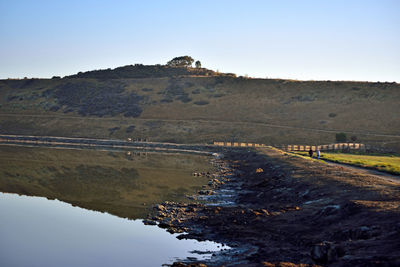 Scenic view of land against clear sky