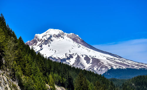 Scenic view of snowcapped mountains against blue sky