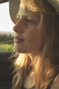 Close-up of woman in car