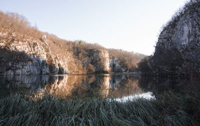 Scenic view of lake against clear sky