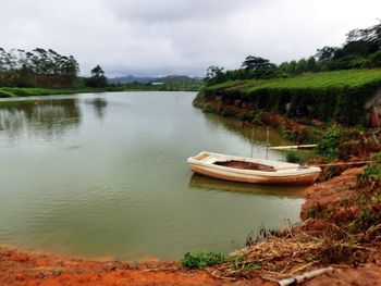 Boat in lake against sky