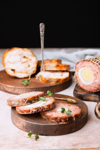 Close-up of breakfast served on table