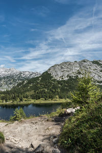 Scenic view of lake against mountain range