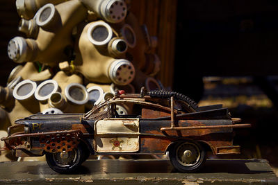 Close-up of toy car on table