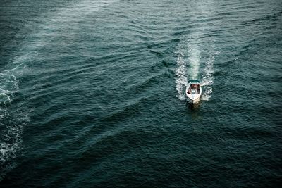 High angle view of speedboat in sea