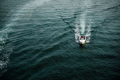 High angle view of boats sailing in sea