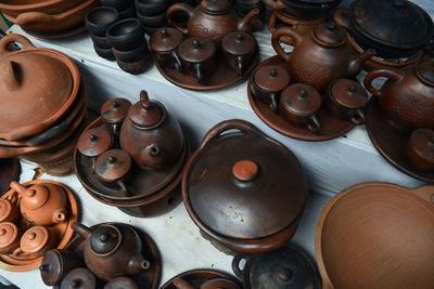 High angle view of objects on display at market