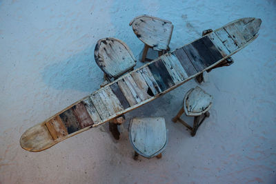 High angle view of old machine on wall