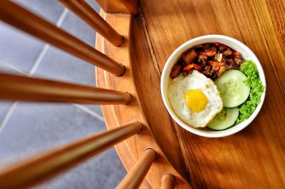 High angle view of breakfast on table