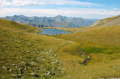 High mountain landscape in summer in les menuires in the tarentaise valley