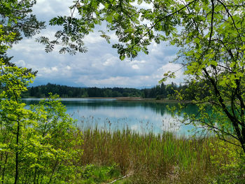 Scenic view of lake against sky