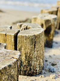 Close-up of wooden post on land