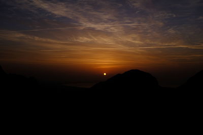 Scenic view of silhouette mountains against sky at sunset