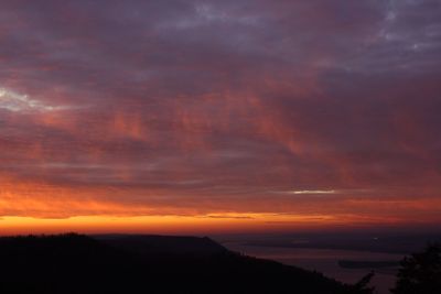 Scenic view of silhouette mountains against sky at sunset