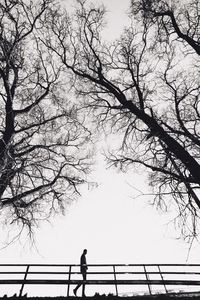 Low angle view of silhouette man standing by railing against sky