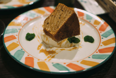 Close-up of cake served on plate