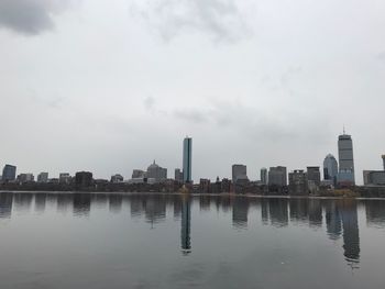 Reflection of buildings in river against sky