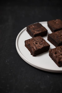 High angle view of chocolate cake on table