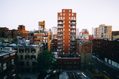 Cityscape against clear sky