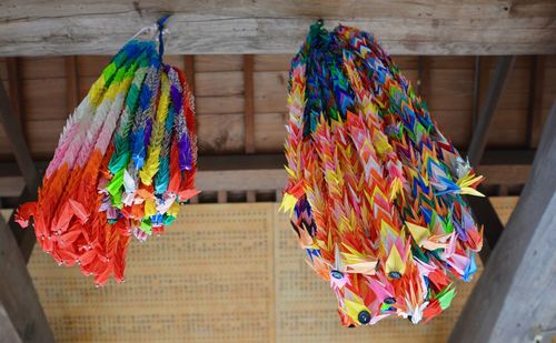 Close-up of colorful clothes hanging