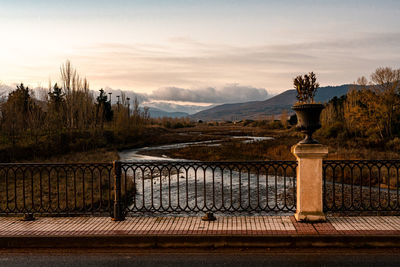 Scenic view of mountains against sky during sunset