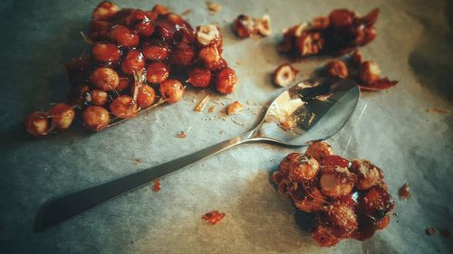 Close-up of hazelnuts in plate at home