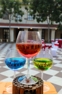 Close-up of wine in glass on table at restaurant