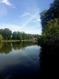 Reflection of trees in lake against sky