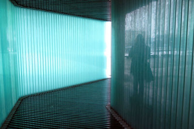 Shadow of woman at glass walkway