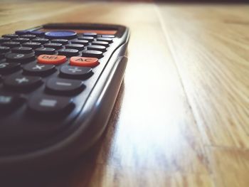 Close-up of camera on table