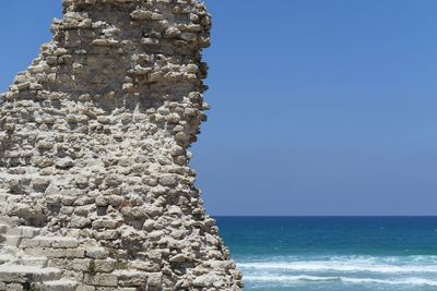 Scenic view of sea against clear blue sky