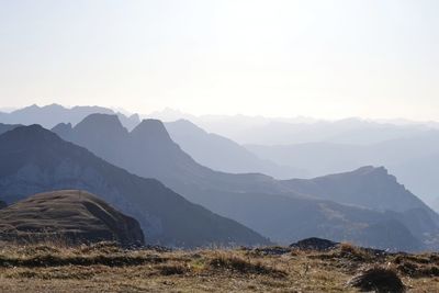 Scenic view of mountains against clear sky