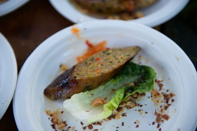 Close-up of meat served in plate