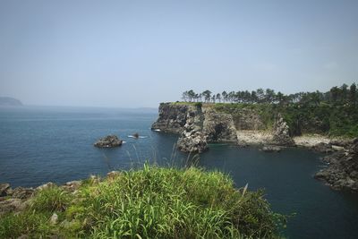 Scenic view of sea against clear sky