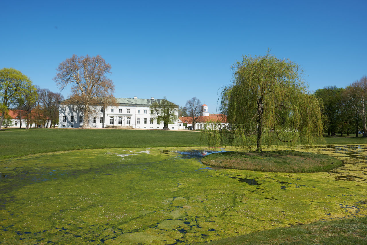 PARK AND BUILDINGS AGAINST CLEAR BLUE SKY