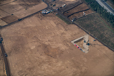 High angle view of information sign on field