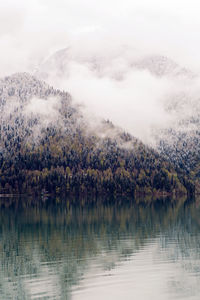 Panorama ritsa lake in the spring morning, with clouds and blue water