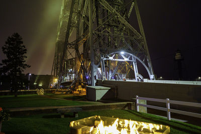 Lift bridge support tower at night