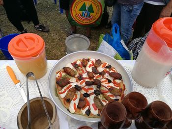 High angle view of food on table